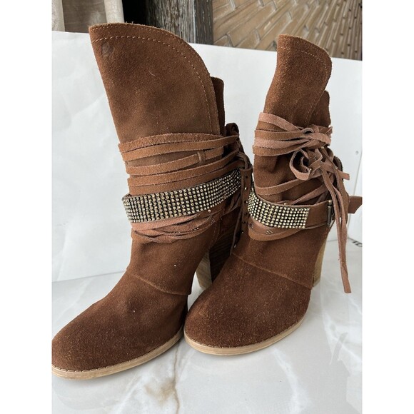 Naughty Monkey Santa Anna Leather Suede Ankle Boots Sz 9 Heels Western Wmn - Picture 5 of 12